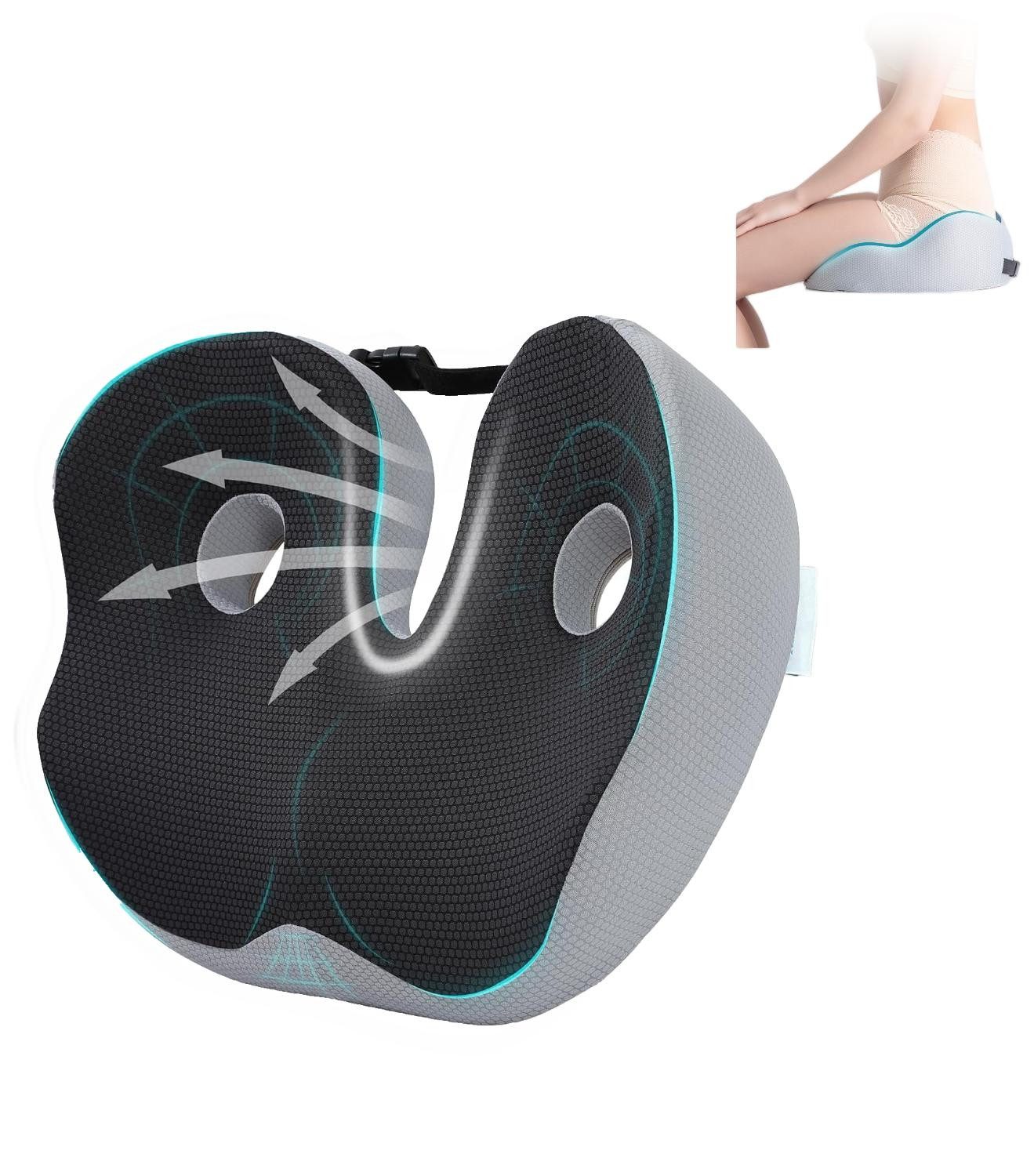 ibettertec Sitzkissen Ergonomisches Sitzkissen,Sitzkissen Orthopädisch,Rückenkissen,Schwarz, Sitzkissen, Sitzkeilkissen Entlastet, Erhöht Sitzkomfort