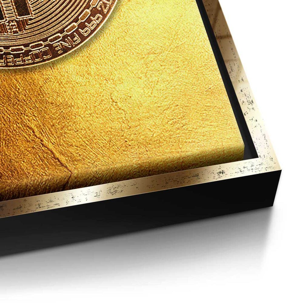 DOTCOMCANVAS® Leinwandbild, Premium Bitcoin Leinwandbild - Rahmen Golden silberner - - - Motivation Crypto Trading