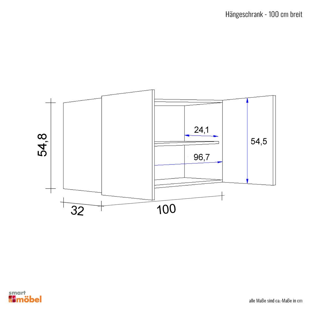 Flex-Well Hängeschrank Hängeschrank Küche - 100 cm breit - Weiß – Rapido