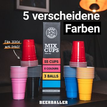 BeerBaller Becher BeerBaller® Mixed Cups - 55 Becher in 5 Farben & 3 Bällen als Set, 16oz/473ml