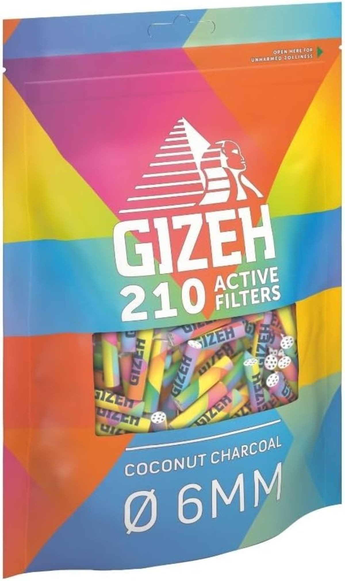 Gizeh Aktivkohlefilter Active Filter Rainbow mit Kokoskohle, 6mm, 210 Stück im Beutel, Zubehör für bunte Dreherfilter, Original 6mm Gizeh Filter in Regenbogenfarben