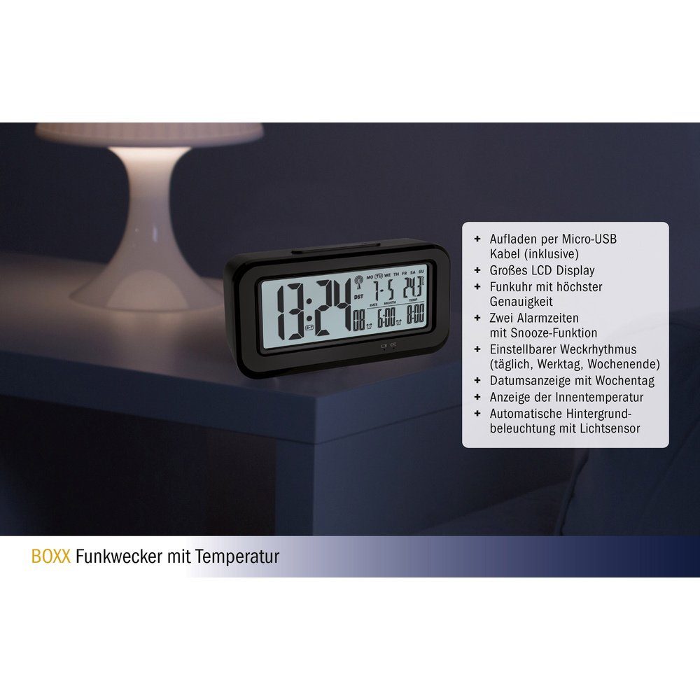 TFA Dostmann Wecker TFA Dostmann 60.2554.01 Funk Wecker Schwarz Alarmzeiten 2 Großes Disp