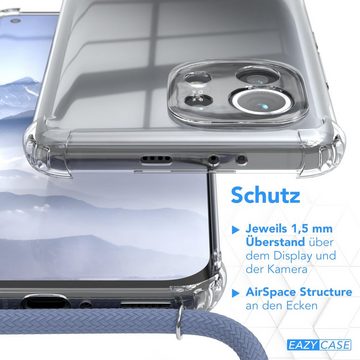 EAZY CASE Handykette Kette Clips Schwarz für Xiaomi Mi 11 5G 6,81 Zoll, Silikonhülle Transparent Handyhülle mit Kordel Kette zum Umhängen Blau