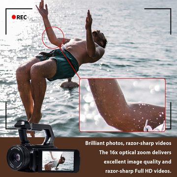 Fine Life Pro Camcorder, Digitalkamera 48MP, Videokamera (16x opt. Zoom, Videocamera mit 64x Hybridzoom, 4,0'' HD Touchscreen, elektronische Stabilisierung, Ideal für Aufnahmen auf YouTube)
