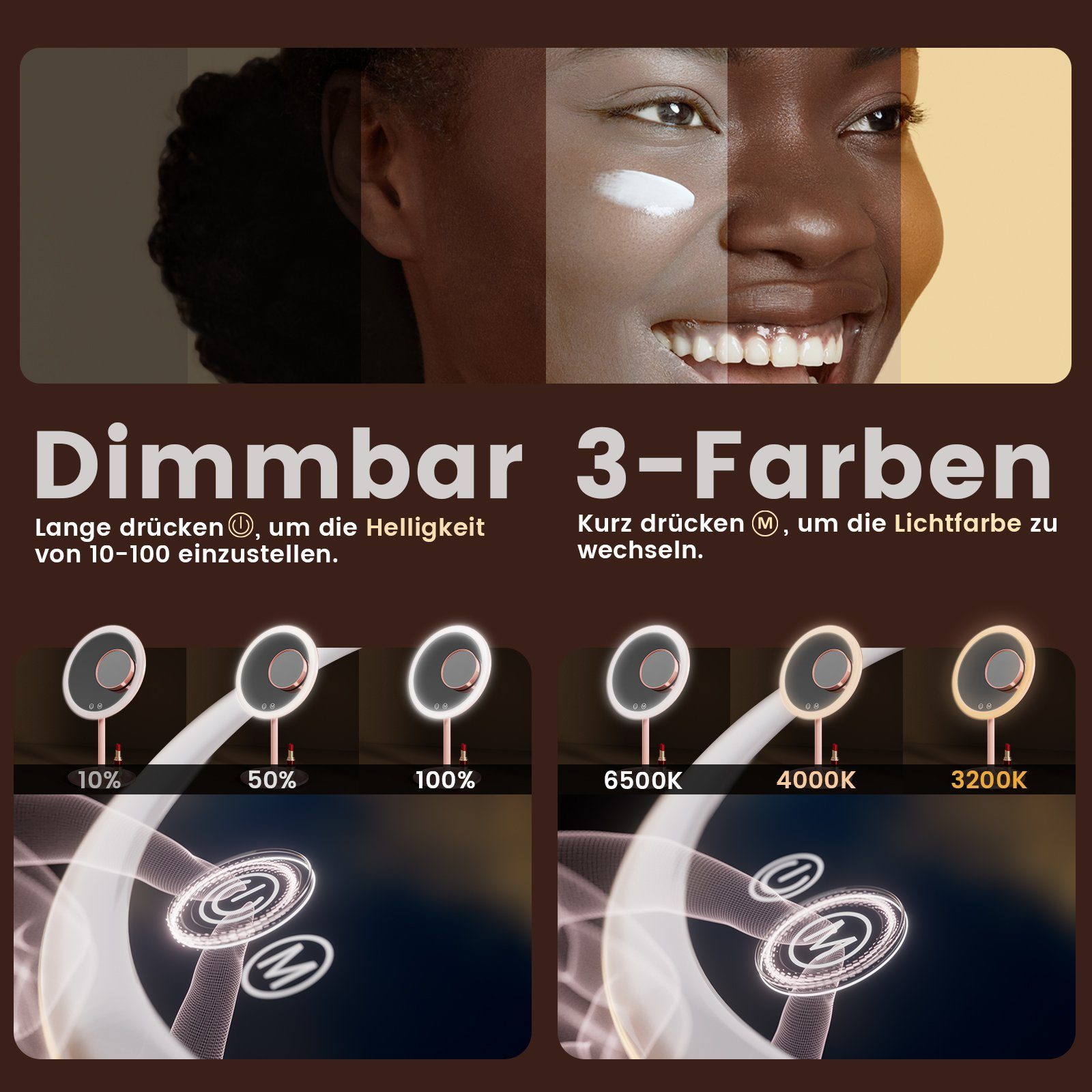 EMKE Kosmetikspiegel Macaron Tischspiegel mit Beleuchtung günstig online kaufen