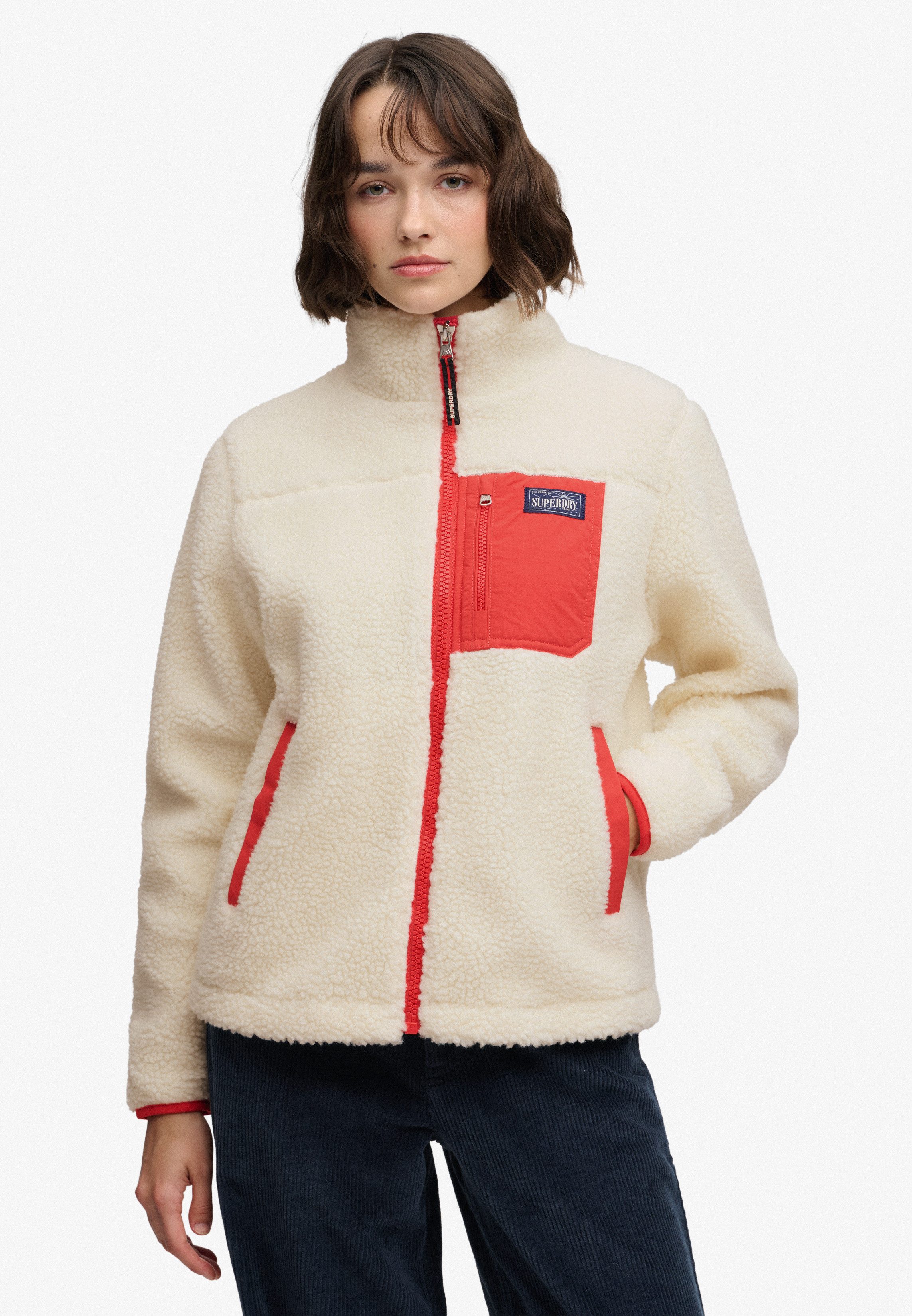 Superdry Kapuzensweatjacke HERITAGE ZIP THROUGH FLEECE Kunstfaser, relaxed fit