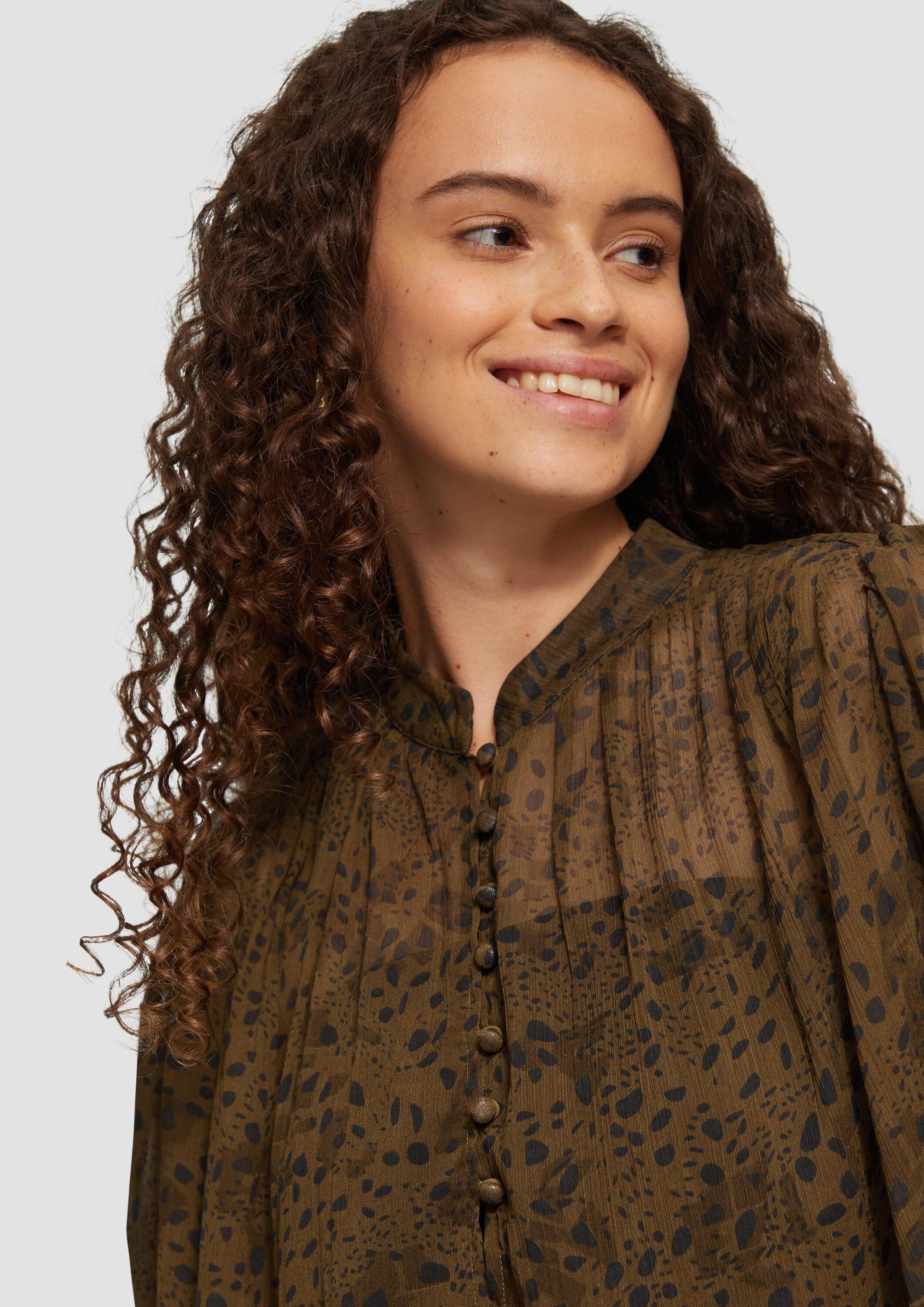 QS Langarmbluse Bluse Leicht transparente Chiffonbluse mit Puffärmeln