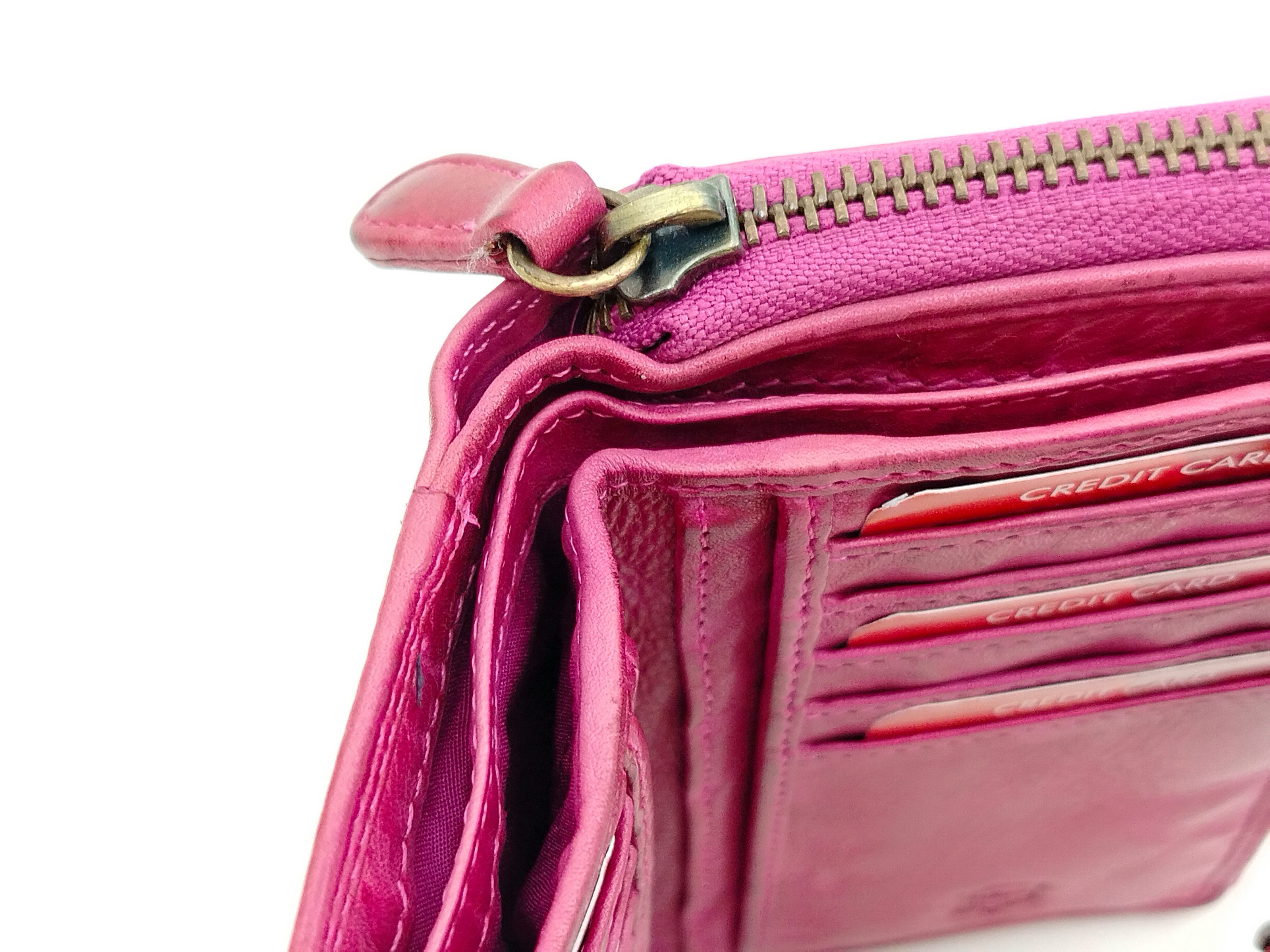 GlücksNugget Geldbörse Reißverschlussbörse aus echtem Leder Hell Fuchsia