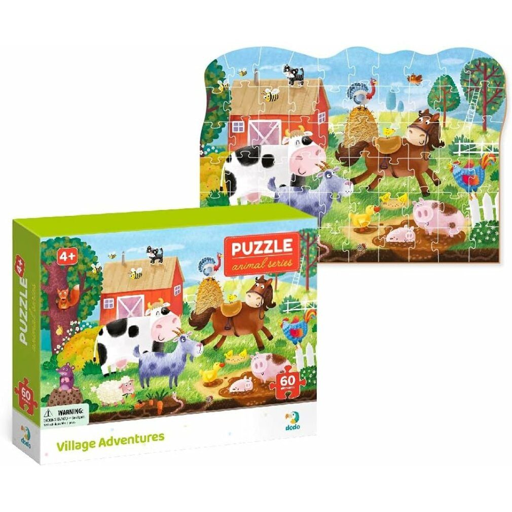 dodo Puzzle DODO Puzzle Tiere: Abenteuer auf dem Lande 60 Teile, Puzzleteile