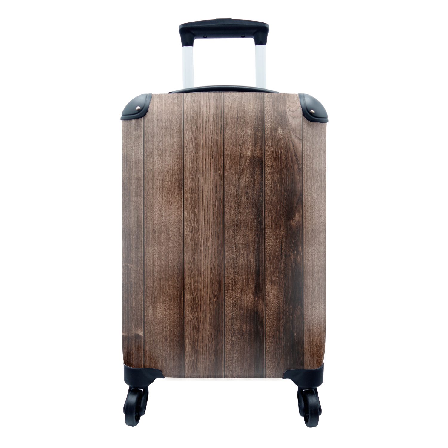 MuchoWow Handgepäckkoffer Regal - Braun - Vintage - Holz, 4 Rollen, Reisetasche mit rollen, Handgepäck für Ferien, Trolley, Reisekoffer