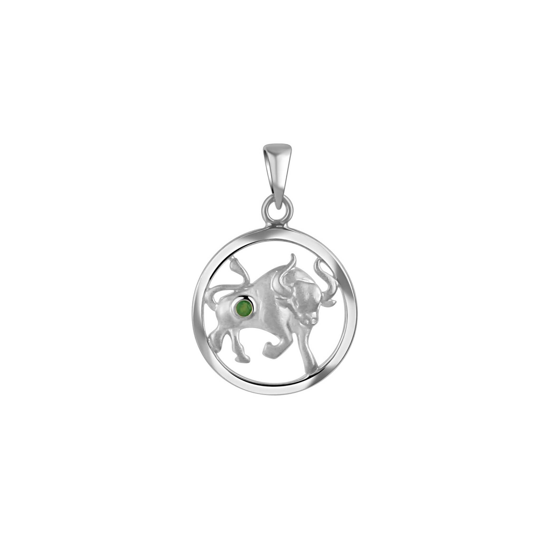 Kettenanhänger 925/- Sterling Silber rhodiniert Sternzeichen Stier Monatsstein