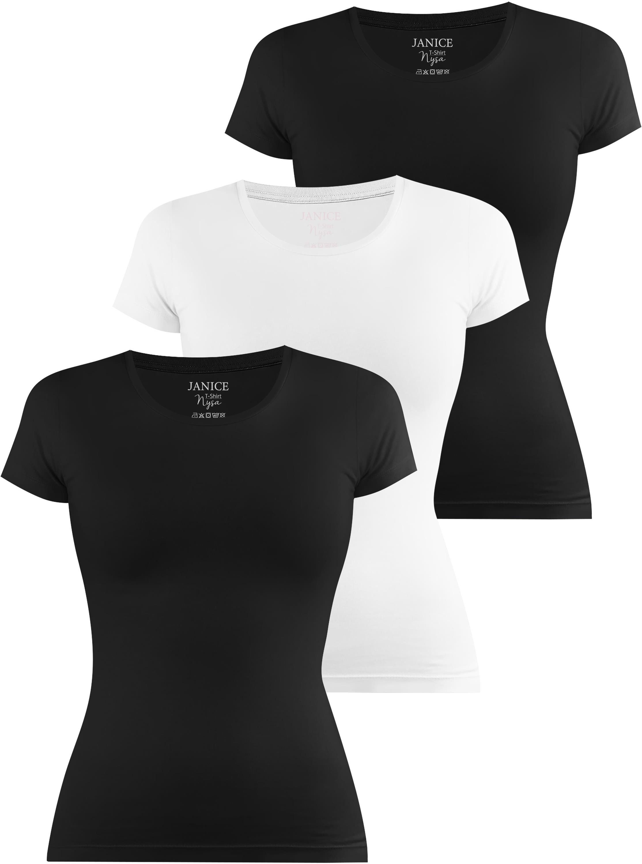 Janice Kurzarmshirt 3 x Damen T-Shirt Nysa Figurbetontes Shirt aus Baumwolle
