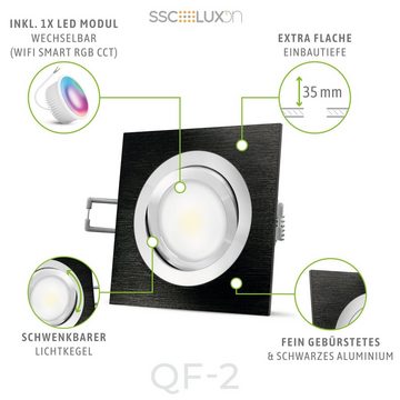 SSC-LUXon LED Einbaustrahler QF-2 Einbauspot schwenkbar flach mit WiFi Smart LED RGB+ dimmbar, Warmweiß bis Tageslicht