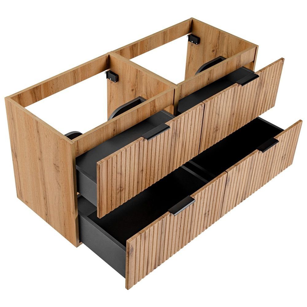 Lomadox Waschbeckenschrank ADELAIDE-56 Wotaneiche mit gerillter Front 120/5 günstig online kaufen