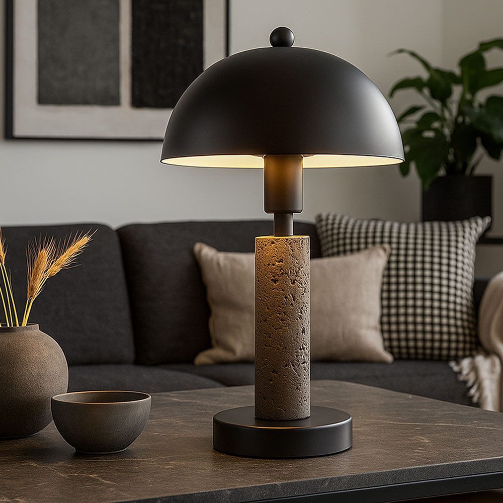 GLOBO LIGHTING LED Tischleuchte, Leuchtmittel inklusive, Warmweiß, LED Tischleuchte Nachttischlampe Leselampe schwarz Travertin Stein