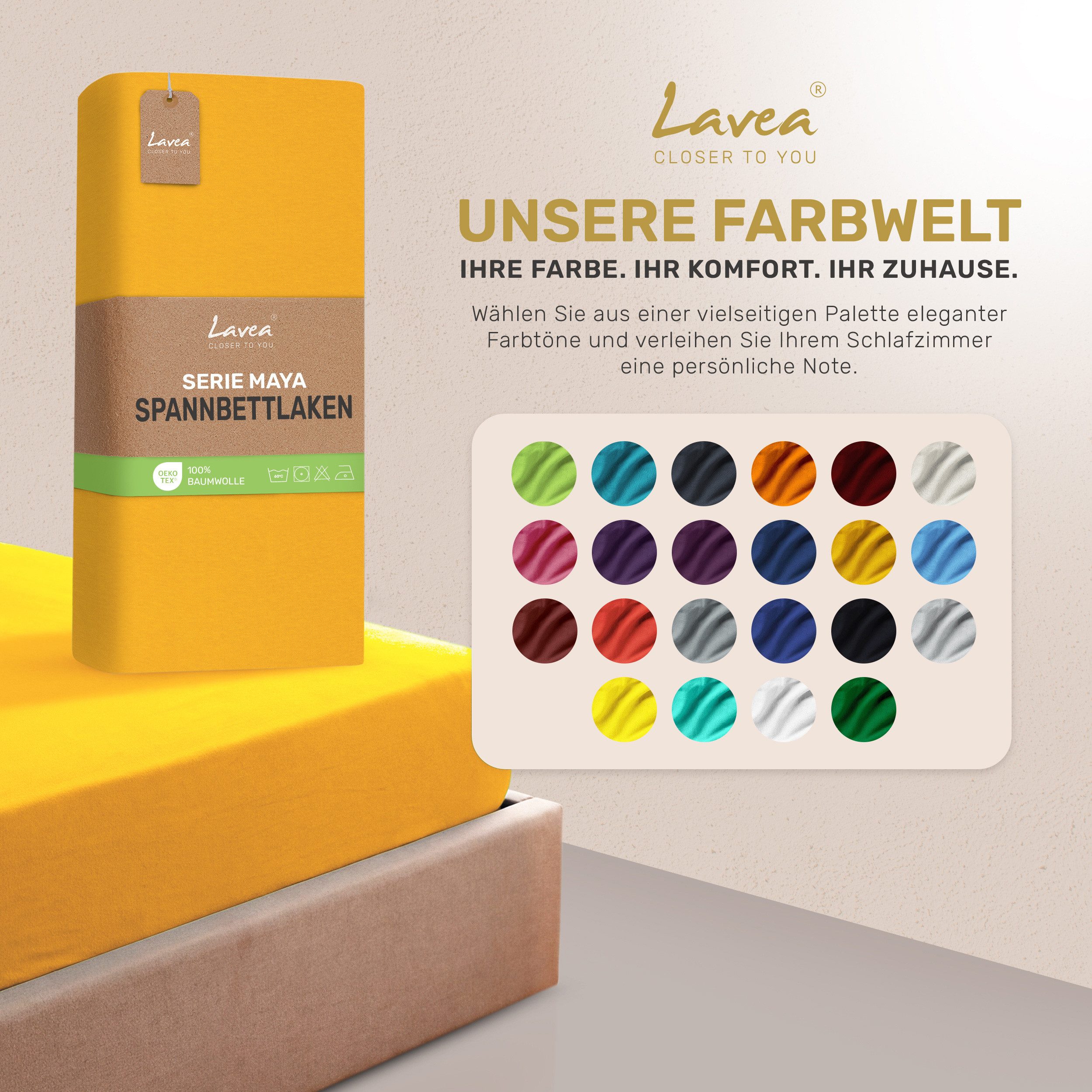 Lavea Spannbettlaken Bettlaken Maya, 180x200cm, 200x200cm, 140x200cm, 160x200cm, 100% Baumwolle Jersey, Gummizug: rundum, (1 Stück), für Matratzen, Topper, Boxs – Bild 4 von 5