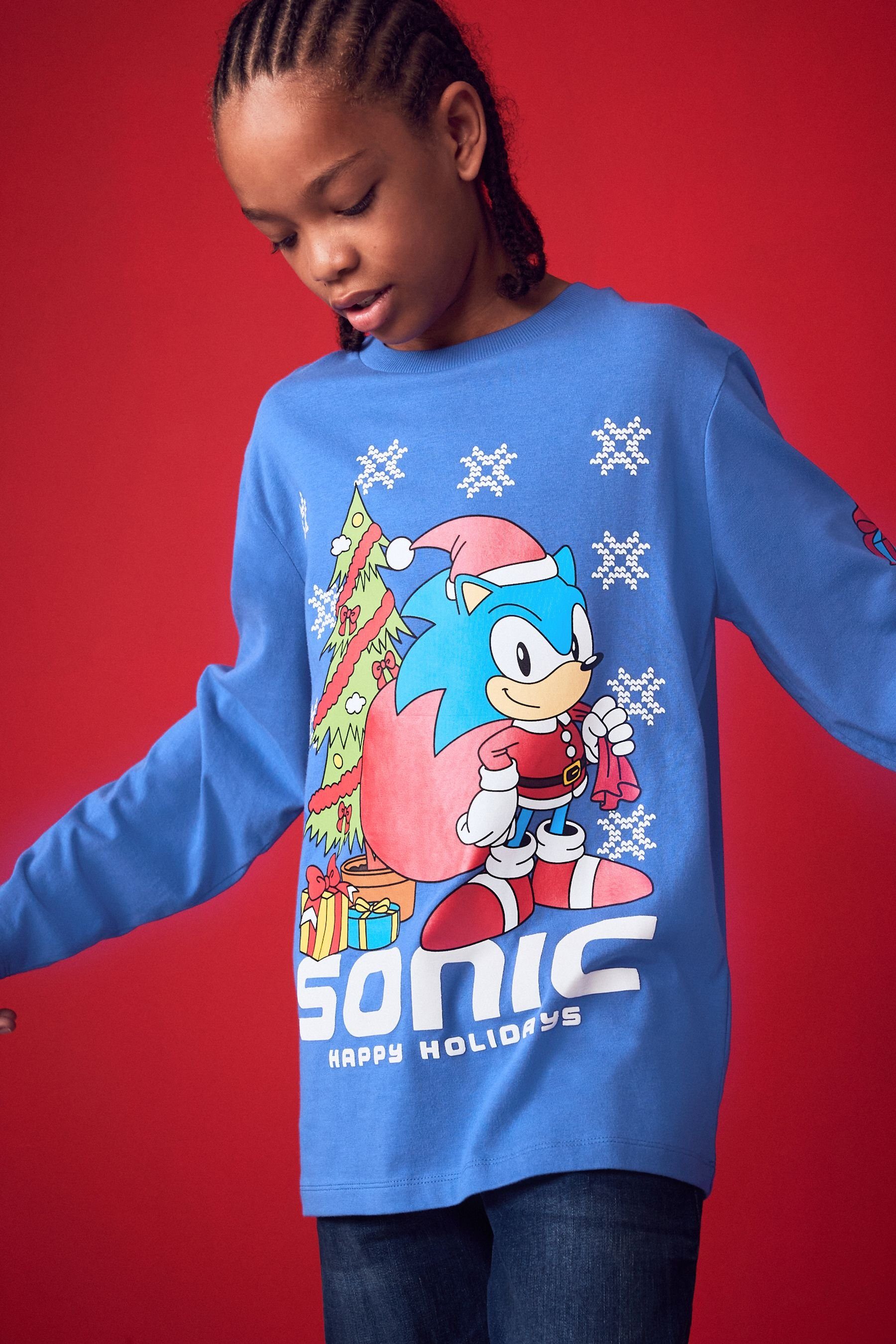 Weihnachtsshirt Sonic Langarmshirt Langärmeliges Next Blue Cobalt (1-tlg)