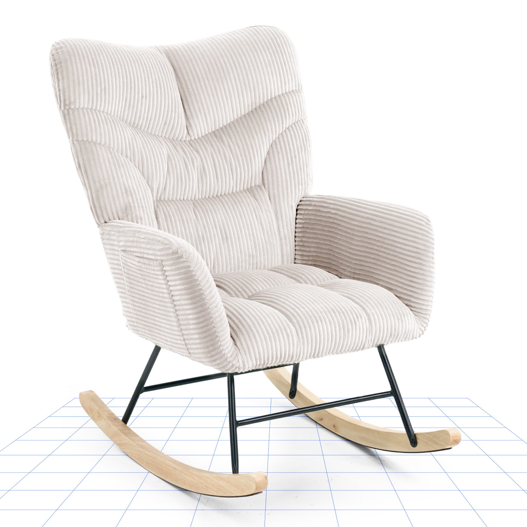 FLEXISPOT Schaukelstuhl mit Hoher Rückenlehne & Fußstütze, Relaxsessel, Schaukelsessel (Moderner Schwingsessel mit Holzkufen, mit Seitentasche), Gepolsterter Relaxsessel für Wohnzimmer & Schlafzimmer