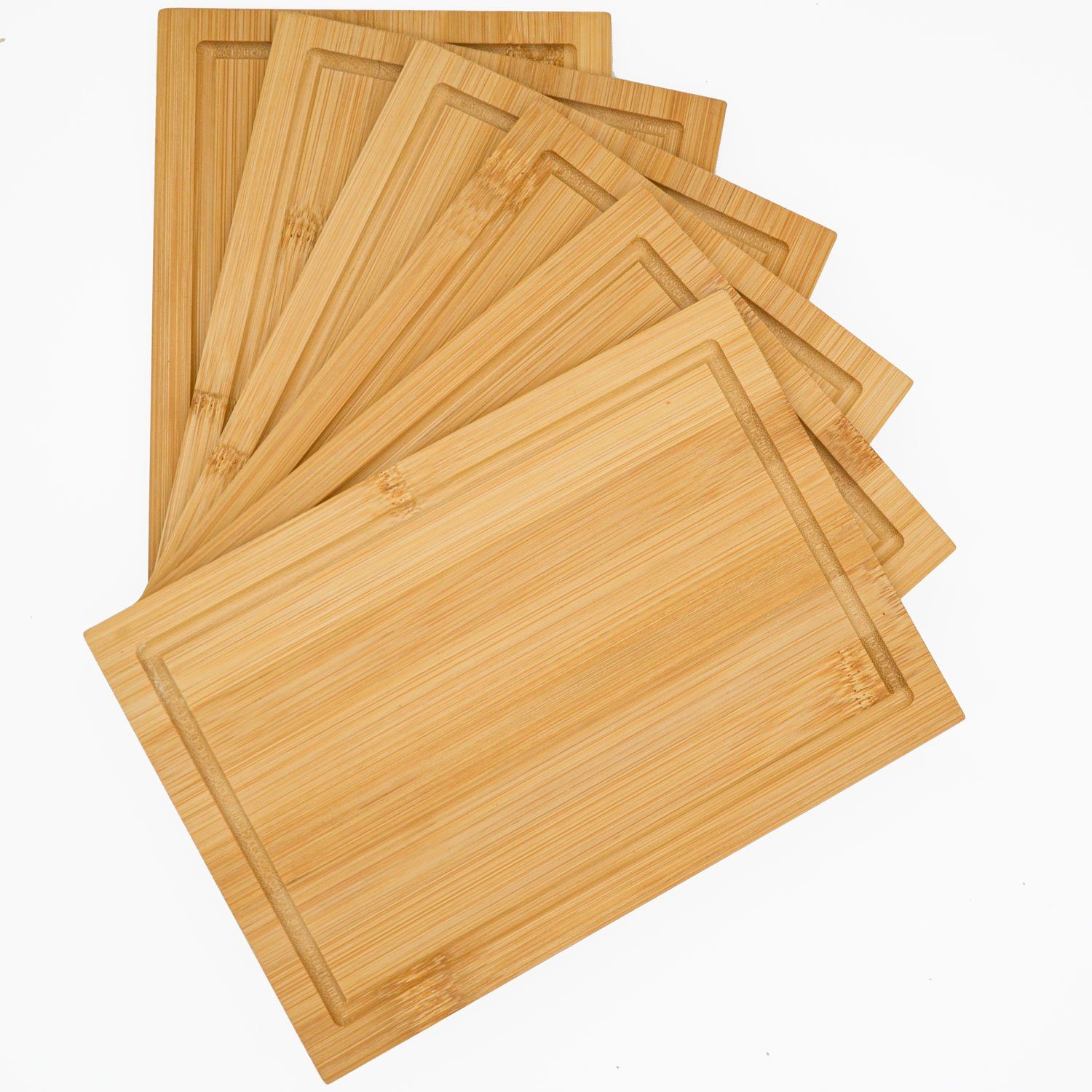 DuneDesign Schneidebrett 6er Set Frühstücksbrett Bambus 22x15 - Holz Küchenbrett mit Saftrille, Bambus, (6-St), Brotzeitbrett Antibakteriell - Schneidebrett Hit – Bild 4 von 5