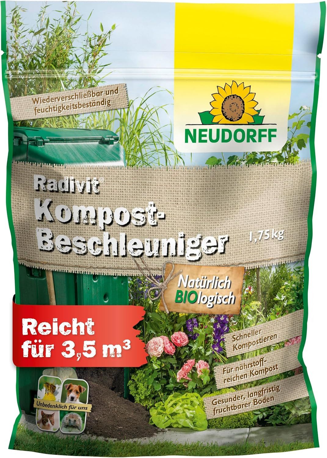 Neudorff Kompostbeschleuniger Radivit 1,75 kg, mit KompostBeschleuniger, (Einzelpackung, Beschleunigt die Kompostierung mit Mikroorganismen und Pilzen), Kompostbeschleuniger mit lebenden Mikroorganismen und Pilzen