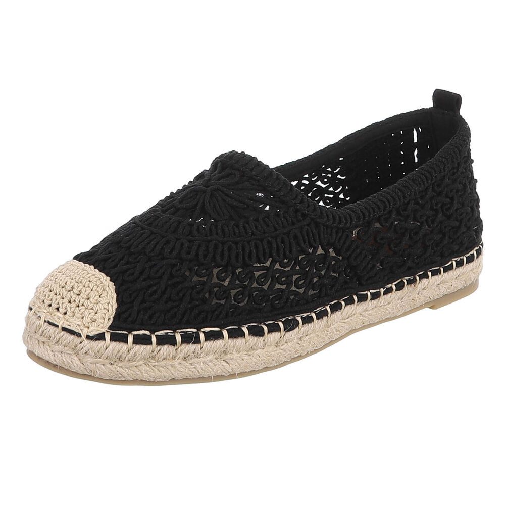 Ital-Design Häkel-Espadrille für Damen, leicht und bequem, Freizeitshoes Slipper (91409633) Flach Mokassins in Schwarz