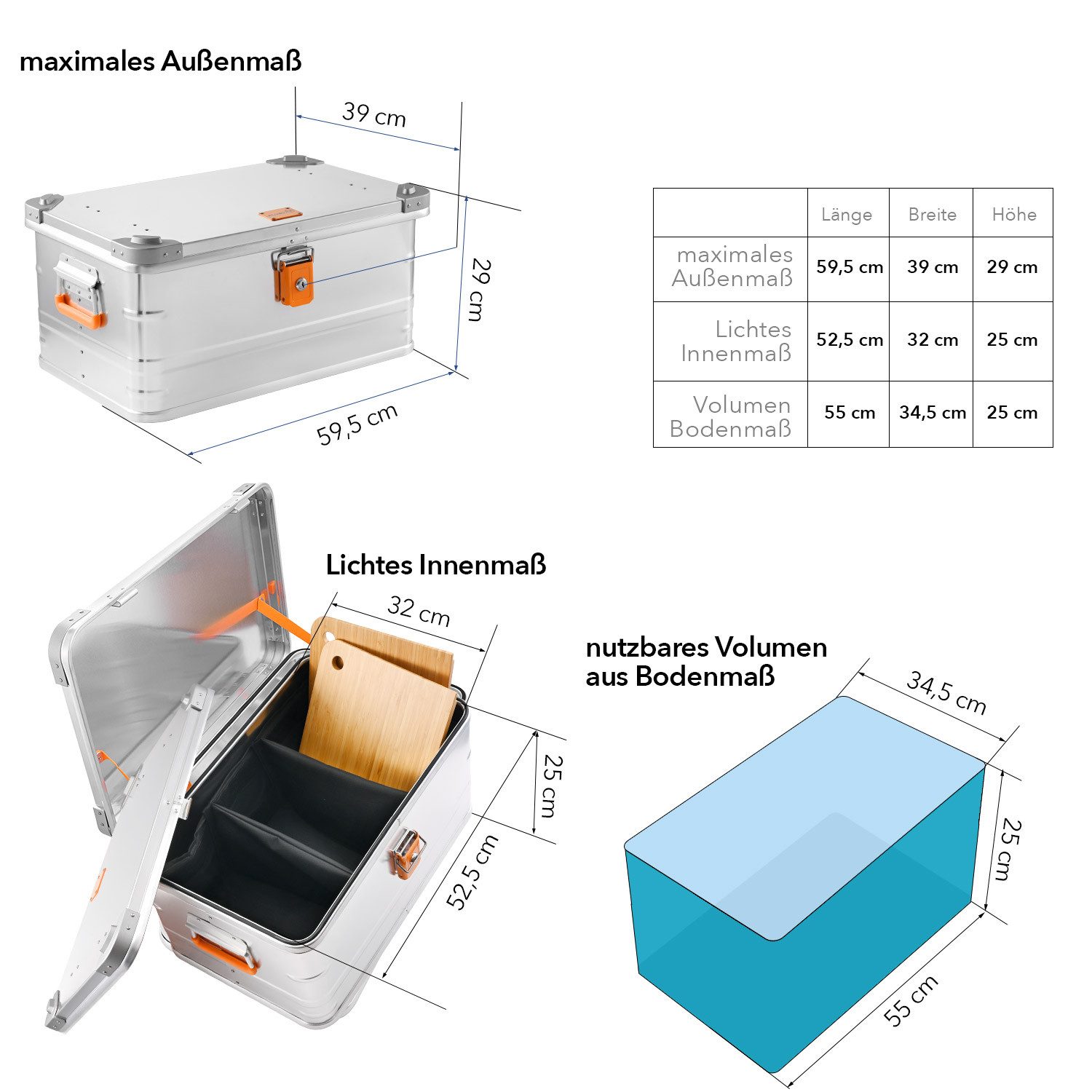 ALUBOX Aufbewahrungsbox Campingküche Kochbox 47 Liter inklusive Standfuß, abschließbar - höhenverstellbarer Standfuß - Isoliereinsatz