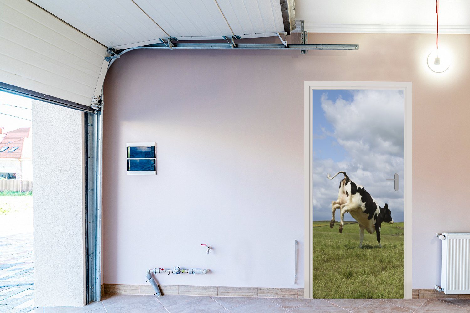 Türaufkleber, 75x205 St), - - Fototapete Wolken, cm Tür, für MuchoWow (1 Türtapete Kuh bedruckt, Matt, Windmühle