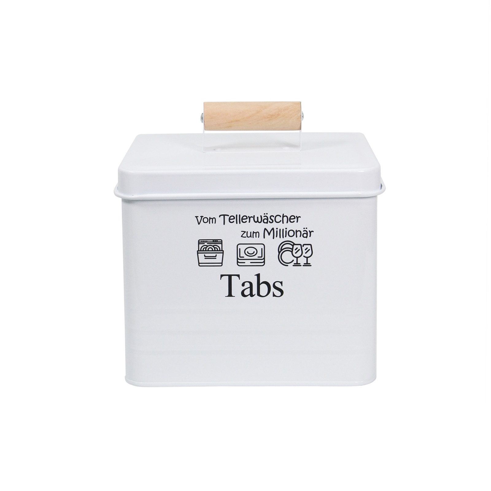 HTI-Living Aufbewahrungsdose Aufbewahrungsbox Geschirrspültabs Landhaus (Stück, 1 St., 1 Aufbewahrungsdose), Metalldose mit Holzgriff