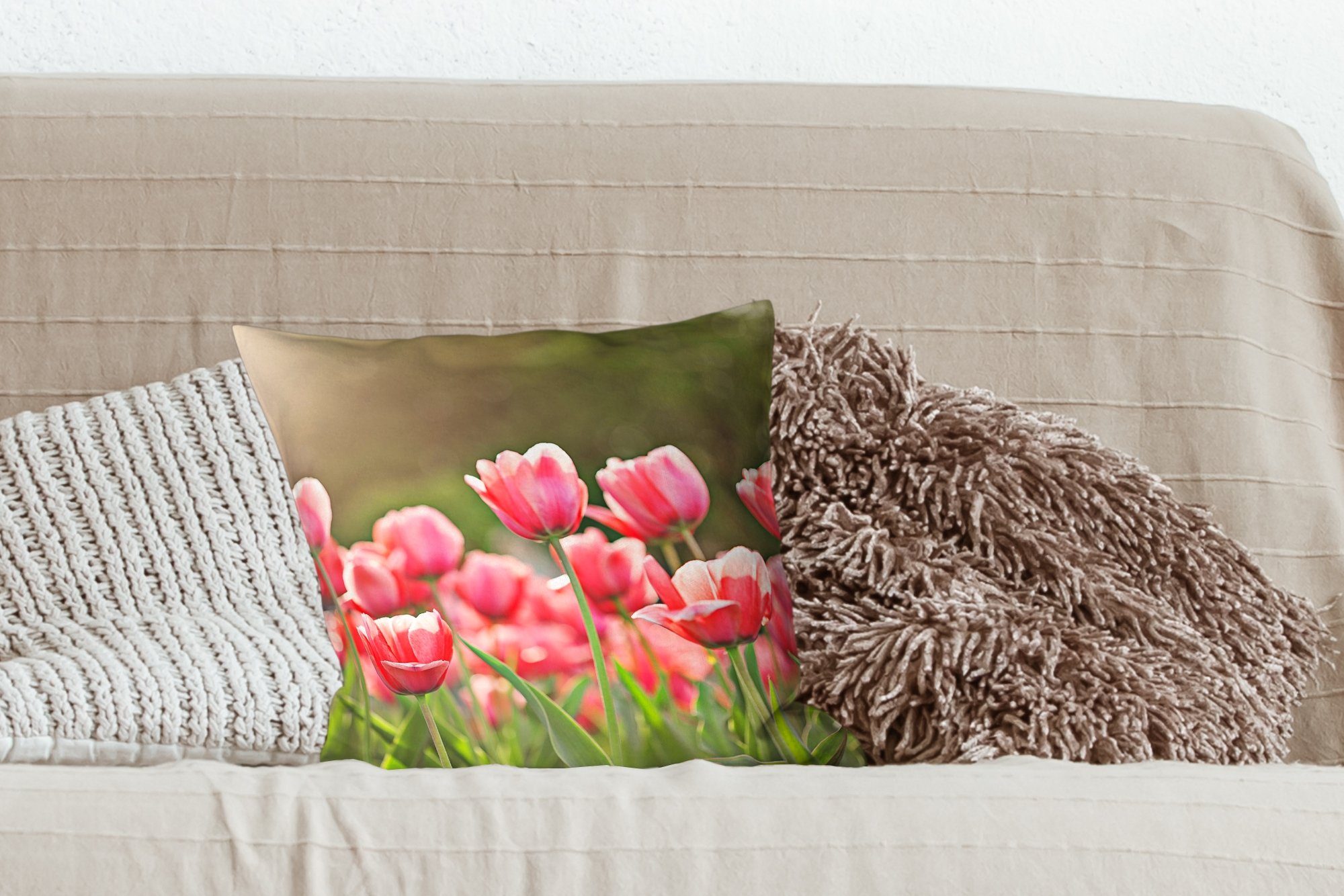 - Sonne Schlafzimmer, Füllung Tulpen Wohzimmer, Frühling, MuchoWow Dekokissen Zierkissen mit Sofakissen - Deko, für