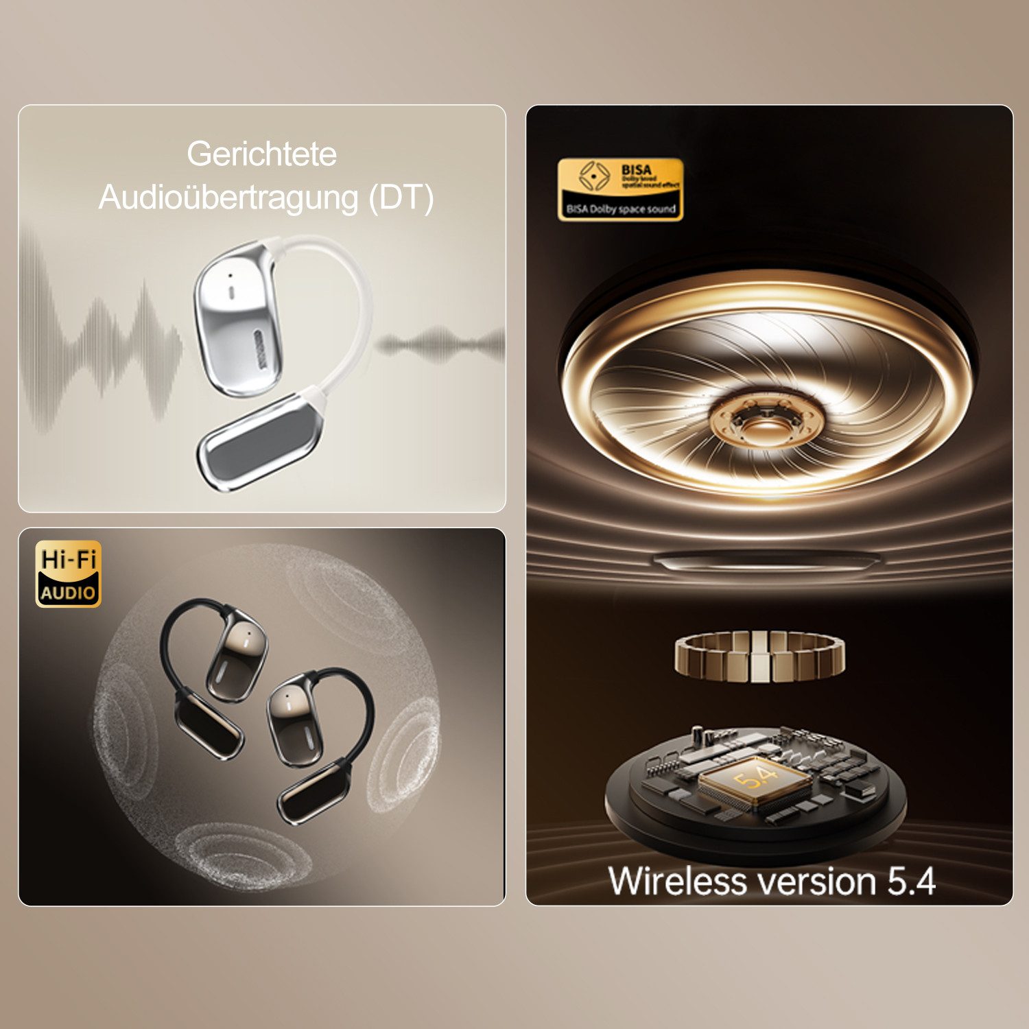 OYLCDI In Ear Kopfhörer Bluetooth 5.4 Sport-Kopfhörer,mit Touchscreen Open-Ear-Kopfhörer (Luftleitungs Kopfhörer mit Klare Anrufqualität und Intelligente Bassop – Bild 4 von 5