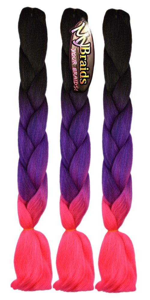 11A-CY 3-farbig Flechthaar Jumbo YOUR 3er BRAIDS! im Zöpfe MyBraids Kunsthaar-Extension Pack Braids Schwarz-Violett-Pink