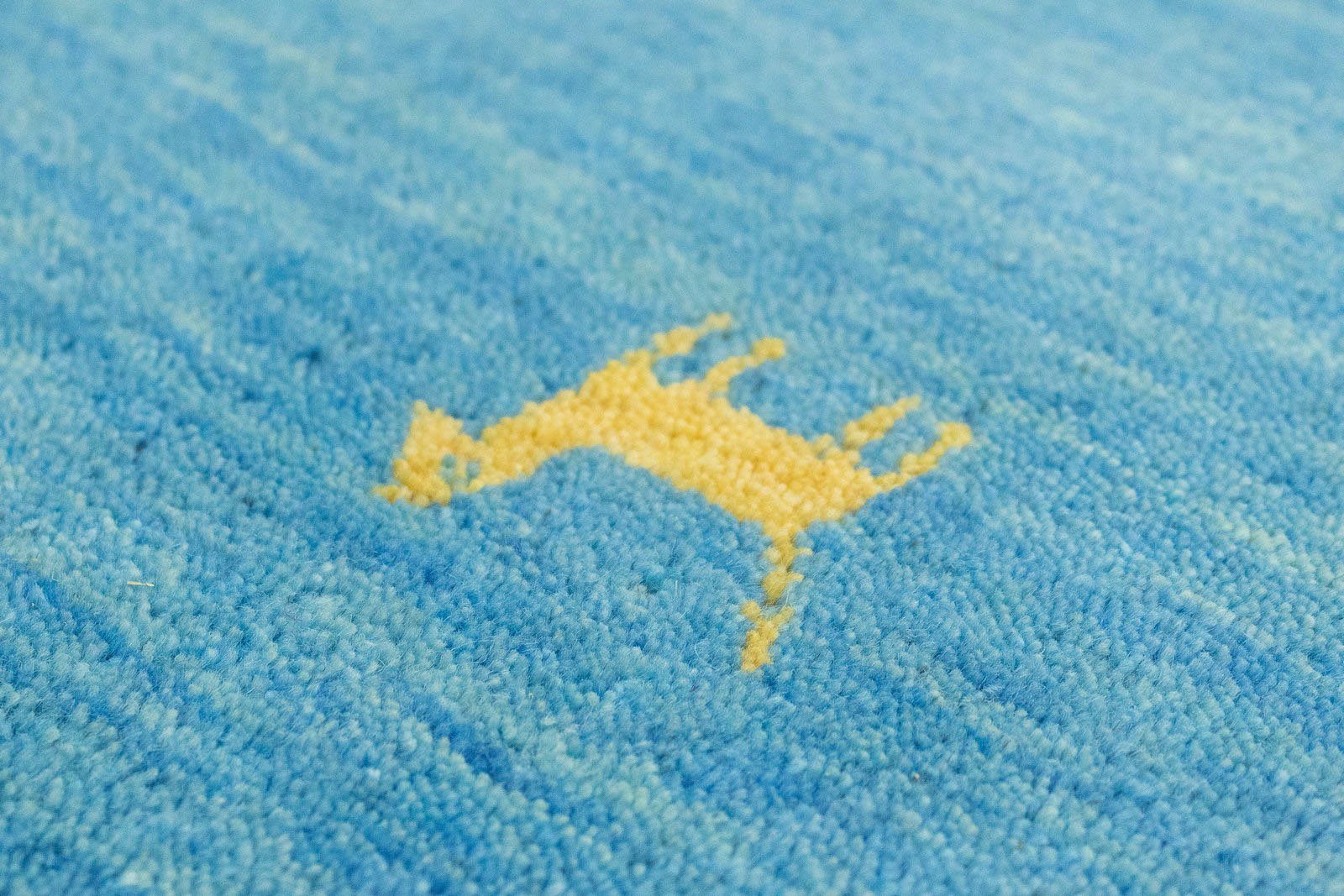 Läufer GABBEH ASTERIA, morgenland, Höhe: mm, Tiermotiv Schurwolle, blau Uni 18 rechteckig