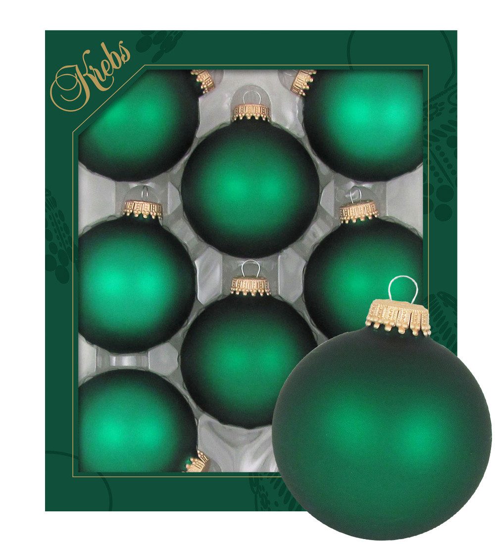 Krebs Glas Lauscha Weihnachtsbaumkugel Weihnachtskugeln Uni-Design Matt Tanne Grün 7cm (8 St), Glas