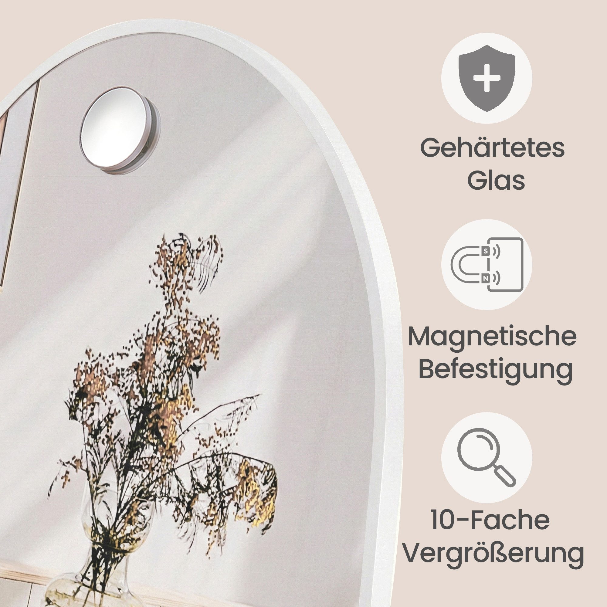 SONGMICS Standspiegel Ganzkörperspiege, mit saughaftem, verschiebbarem Vergrößerungsspiegel, stehend oder wandmontiert, Rahmen aus Aluminiumlegierung, Hartglas