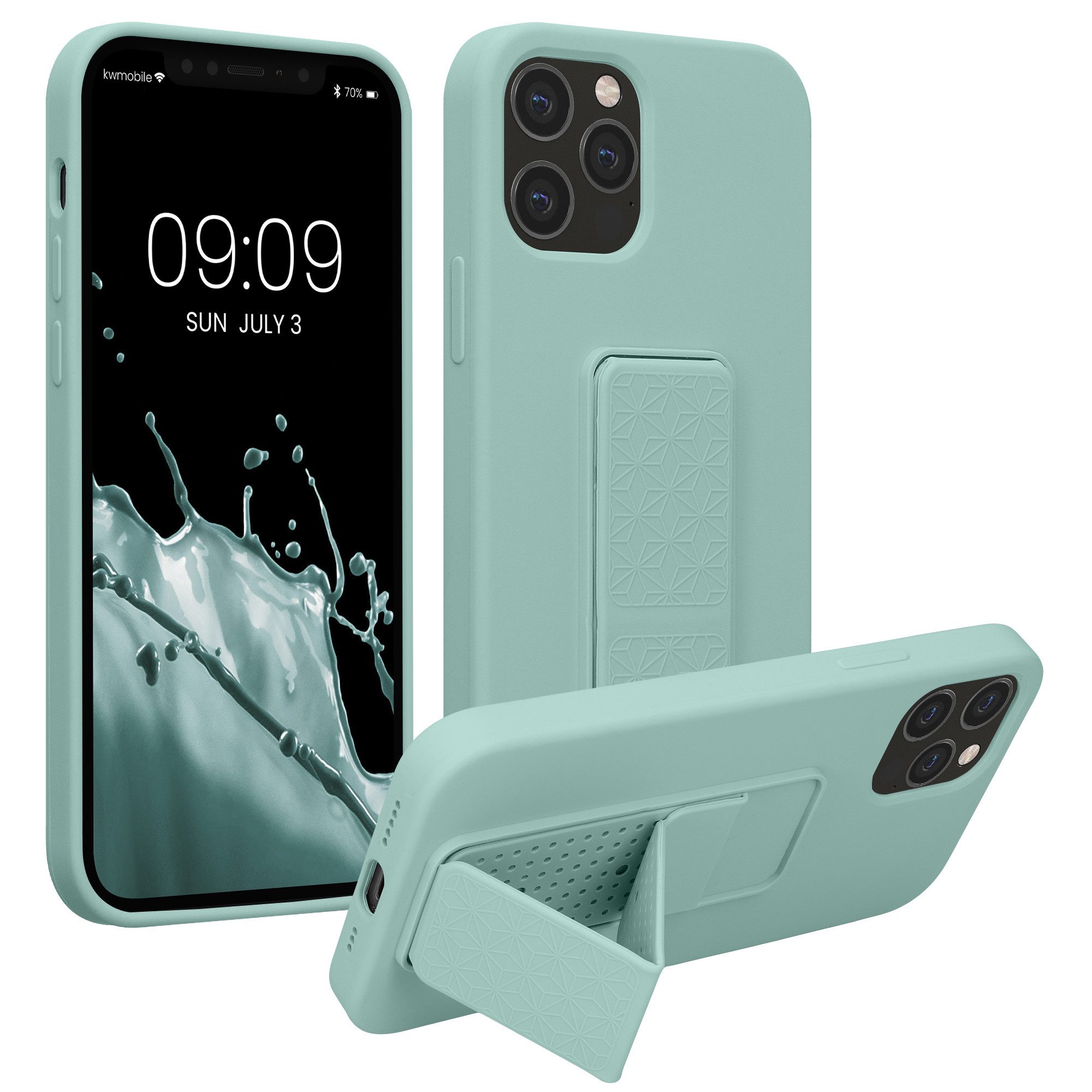 kwmobile Handyhülle kwmobile Handyhülle für Apple iPhone 12 / 12 Pro, Hülle mit Fingerhalter und Standfunktion - Silikon Case Handy Cover