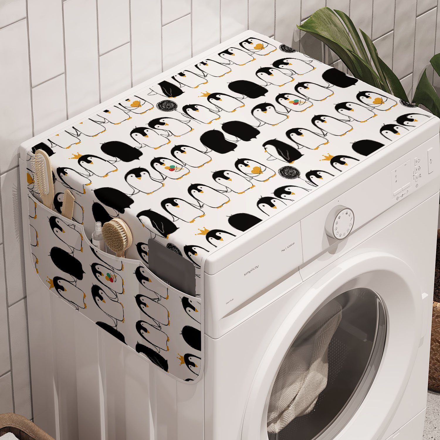 Abakuhaus Badorganizer Anti-Rutsch-Stoffabdeckung für Waschmaschine und Trockner, Penguins Nursery Tierische Liebe