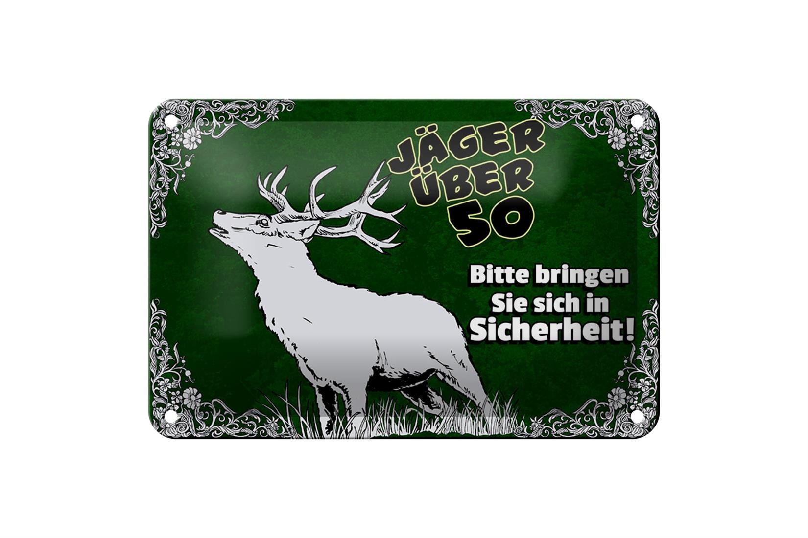 Femer GmbH Metallschild Jäger 18x12cm über 50 bringen Sie sich in, (1 St), gewölbte Oberfläche, abgerundete Ecken, umgeschlagene Kanten