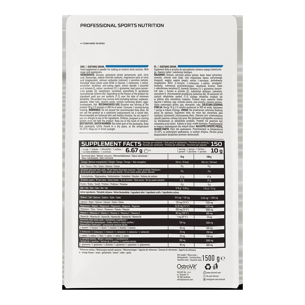 OstroVit OstroVit Isotonisches Getränkepulver 1500 g BCAA Glutamin L-Carnitin Pulver