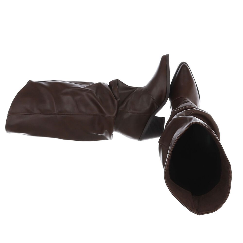 Ital-Design Damen Cowboystiefel kniehoch mit Blockabsatz Westernstiefel (92125407) Blockabsatz Stiefel in Braun