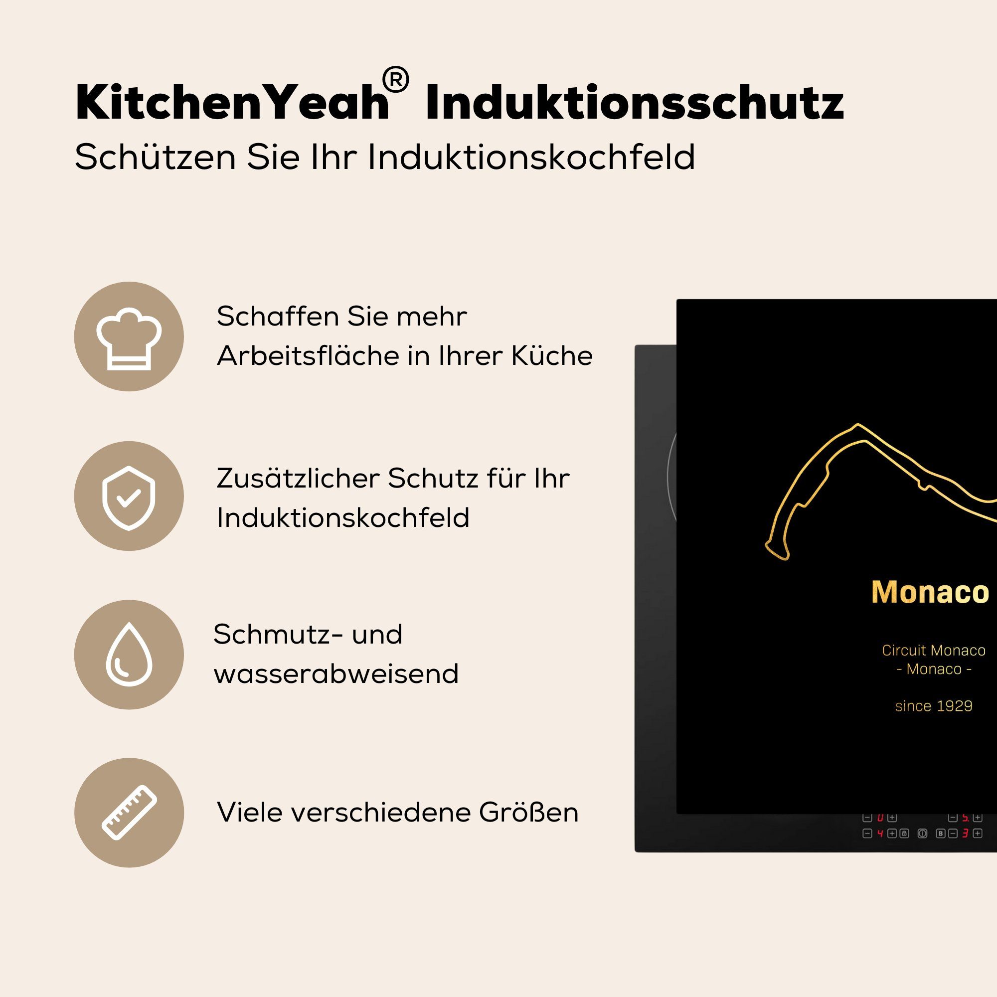 - MuchoWow F1 Rennstrecke Vinyl, - 78x78 küche für Arbeitsplatte Herdblende-/Abdeckplatte Monaco, cm, tlg), Ceranfeldabdeckung, (1