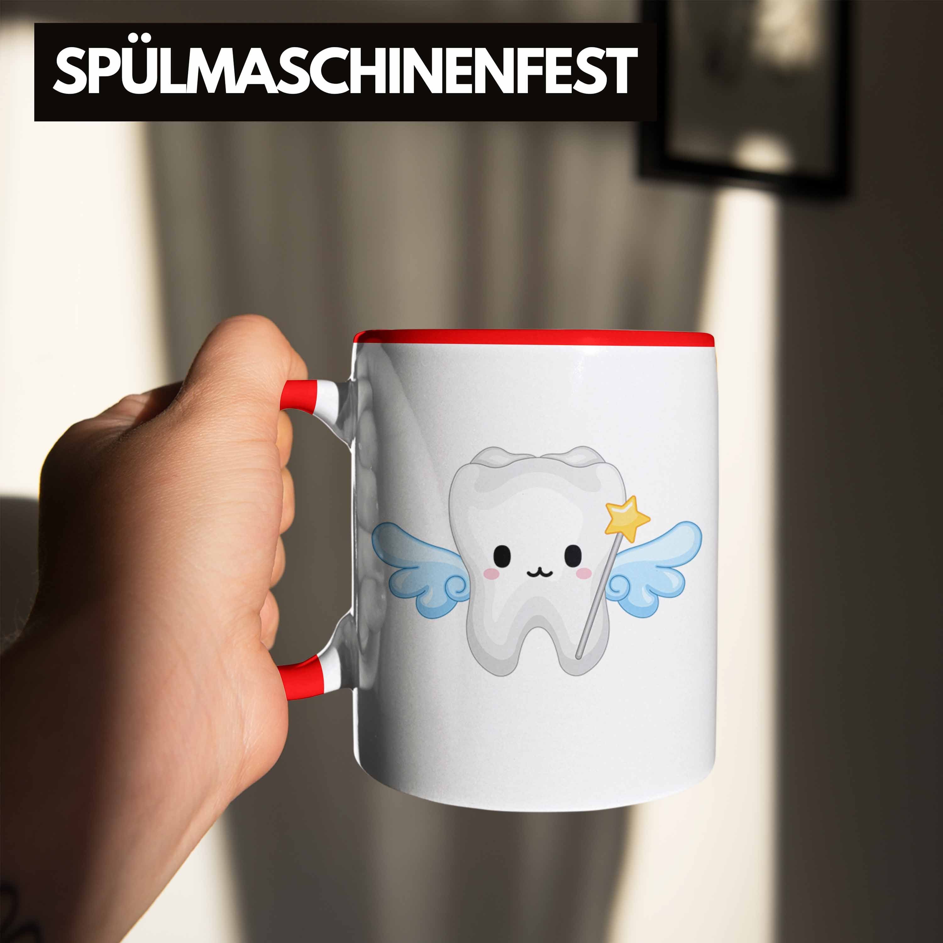 Trendation Tasse Trendation - Kinder Zahnfee Tasse Lustiger Becher Zahnmedizinische Fachangestellte Lustig Geschenk Rot Zahnarzthelferin Praxis Zahntechnikerin Geschenkidee Zahnärztin Spruch