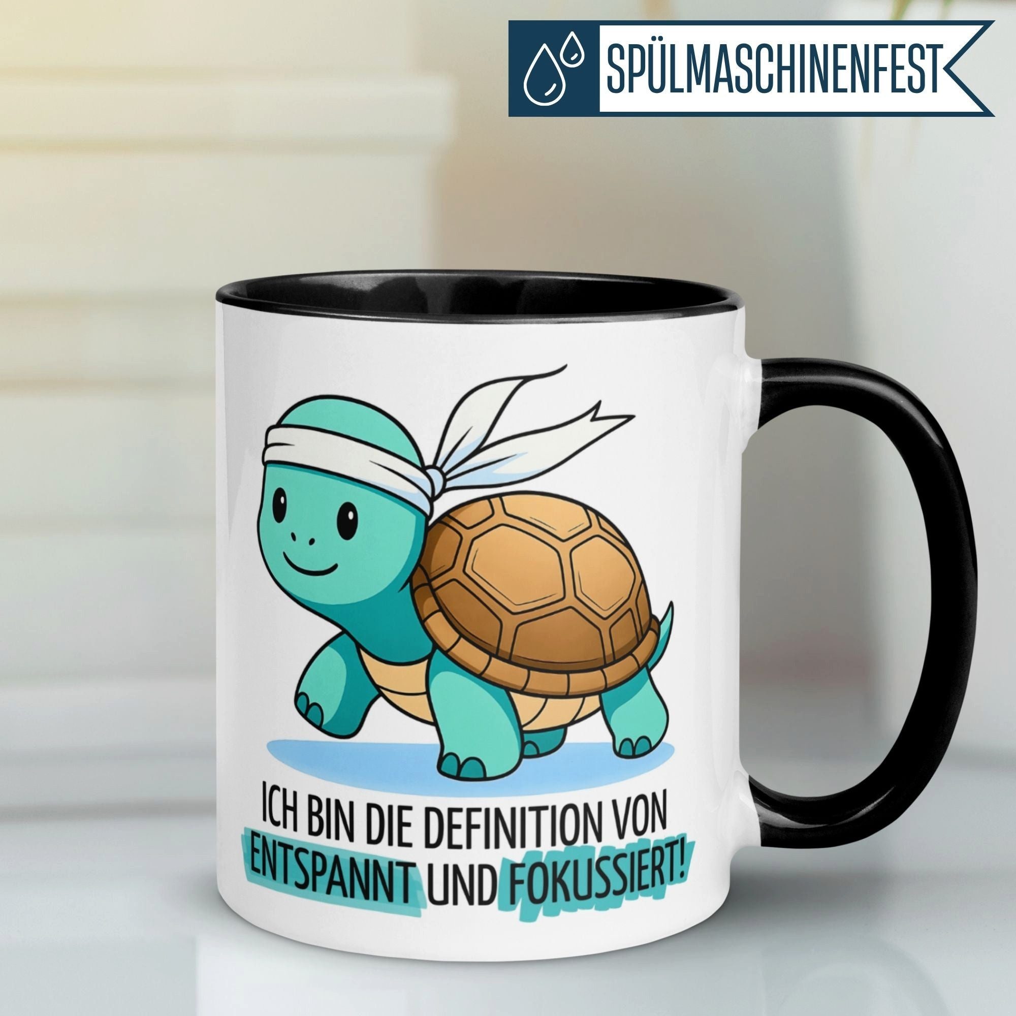 Momentals Tasse Schildkröte – „Ich bin die Definition von entspannt und fokussiert“, Gratis Versand · Links-&Rechtshänder · Spülmaschinenfest