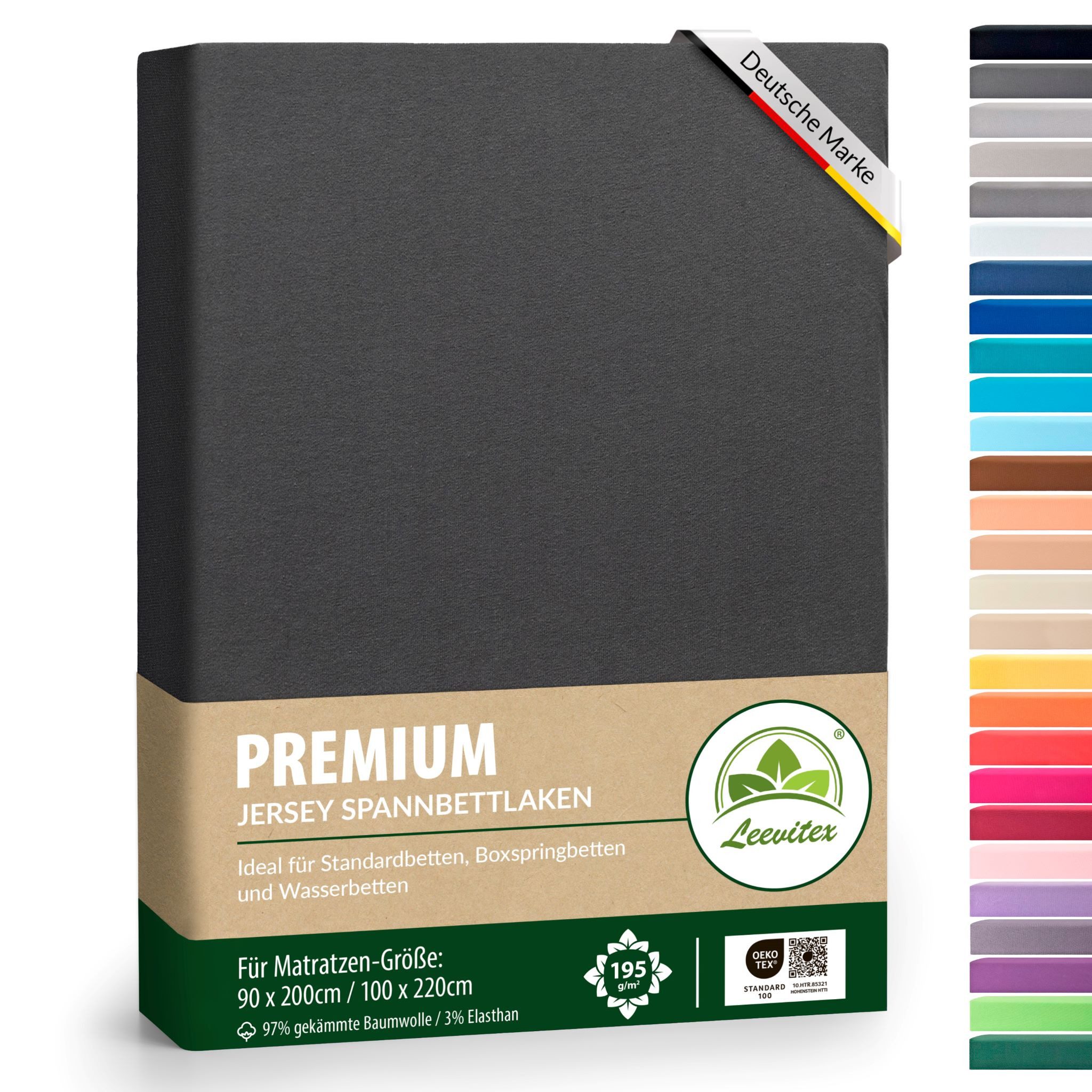 leevitex® Spannbettlaken Premium, verschiedene Größen, Stoffgewicht 195 g/m², 40 cm Steghöhe, Jersey-Elasthan, Gummizug: rundum, (1 Stück), verschiedene Farben, OEKO-TEX® STANDARD 100 zertifiziert