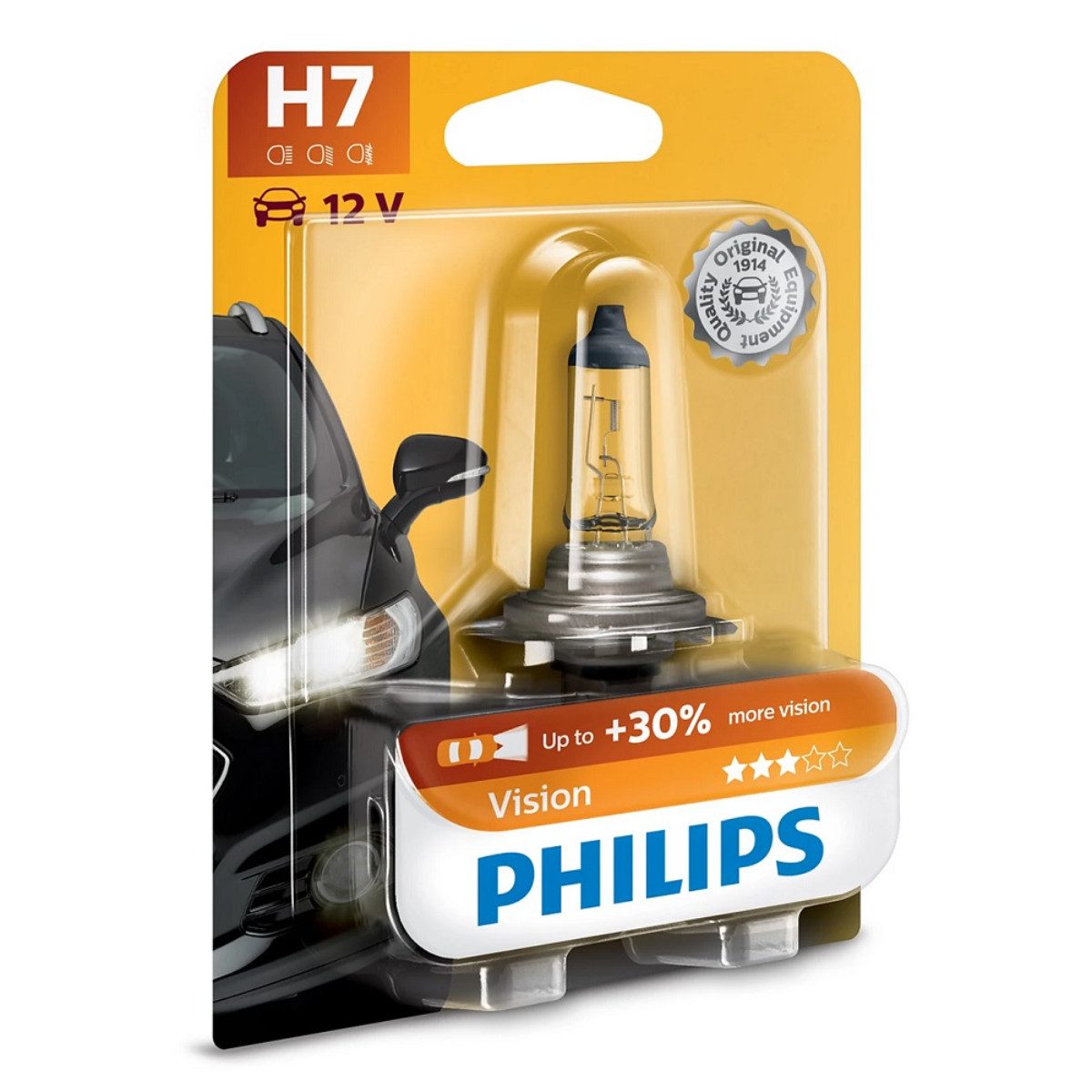Philips KFZ-Ersatzleuchte H7, PX26d, 1 St., Warmweiß, Starker Lichtstrahl für bessere Sicht bei Nachtfahrten
