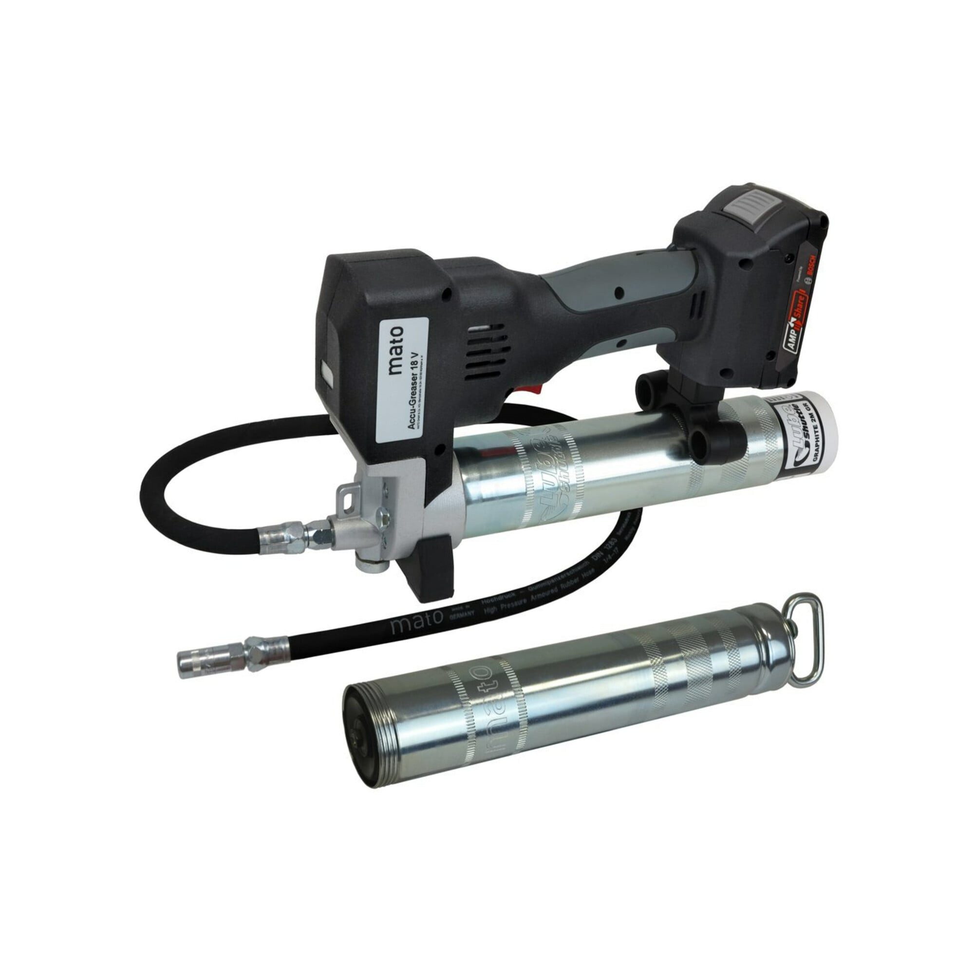 MATO Akku-Multifunktionswerkzeug MATO Akku-Fettpresse 18V/2Ah PREMIUM-S-LS AMPShare mit Ladegerät und A