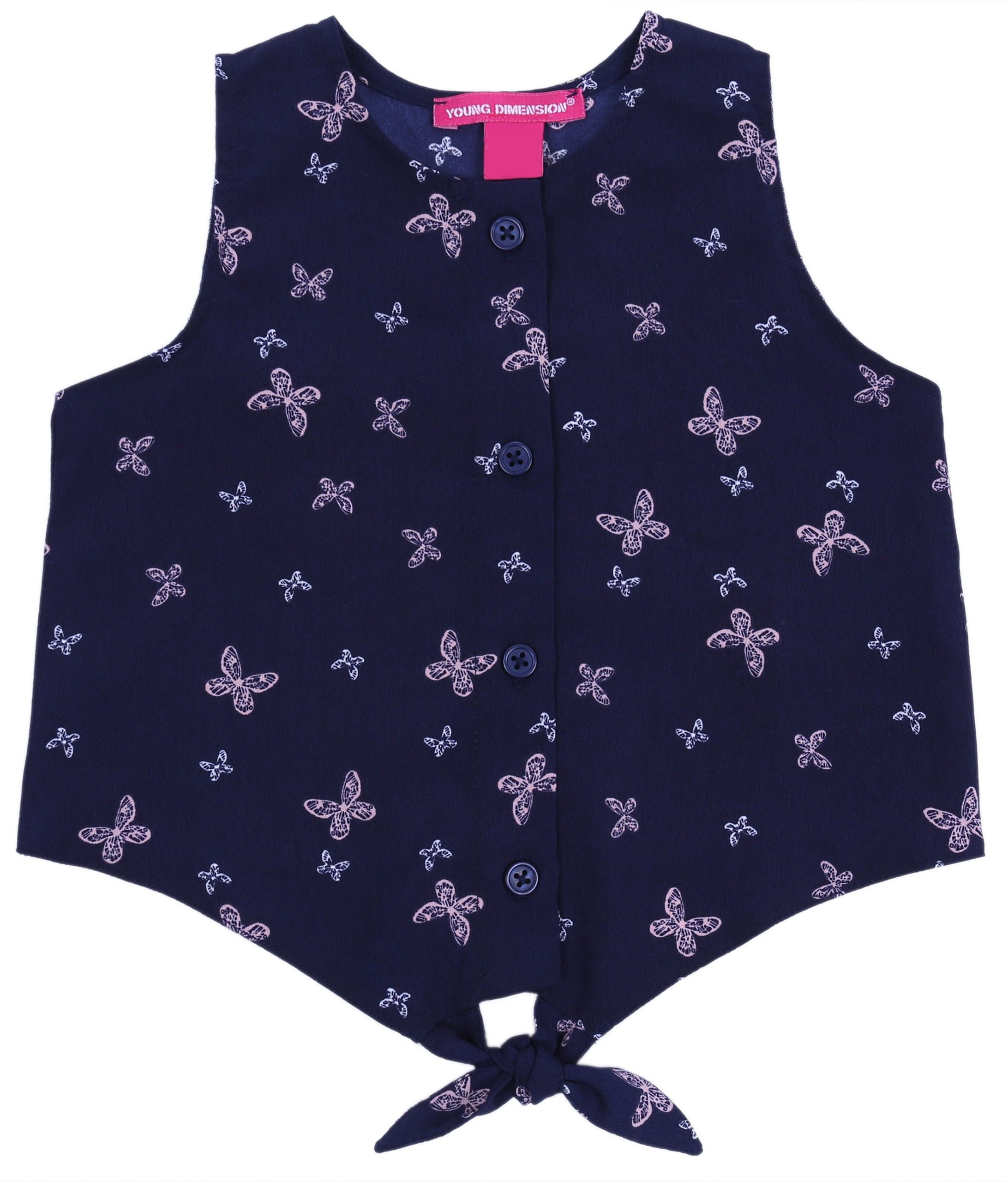 Blusentop Dunkelblaue, gebundene Bluse mit Schmetterlingen 5-6 Jahre