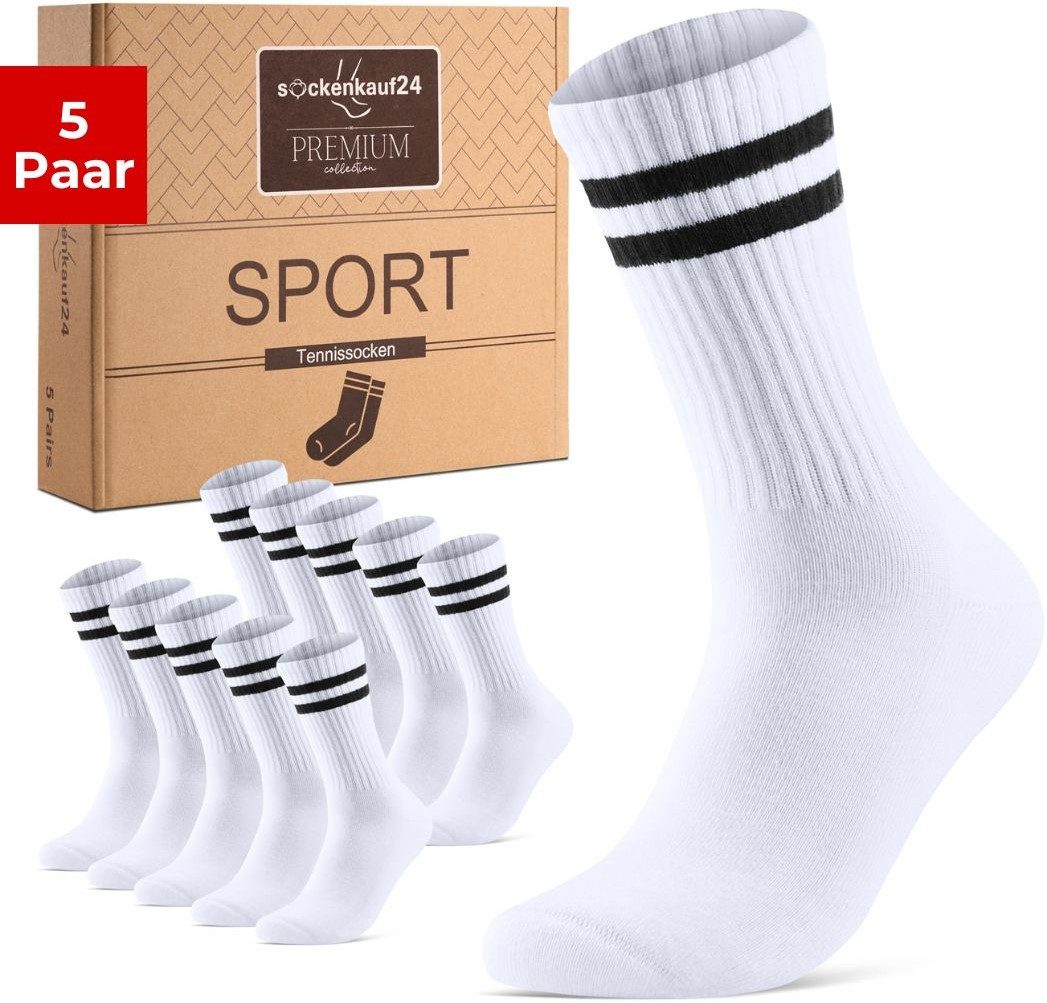 sockenkauf24 Tennissocken Sportsocken Damen & Herren Atmungsaktive Premium Crew Socken (5 Paar) verstärkte Ferse & Fußspitze, gepolsterte Sohle, Baumwolle