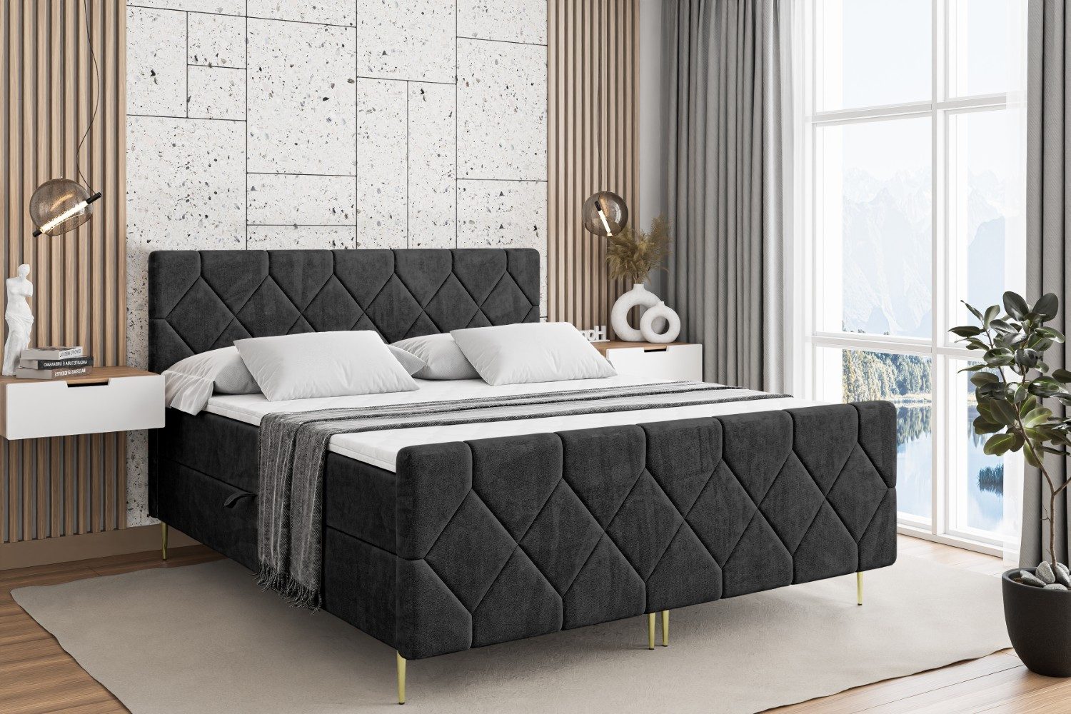 ALTDECOR Boxbett CATOR-F-Z (Multipocket-Matratze H4, H3 Matratze Bonellfederung, Topper, Kopfteil)