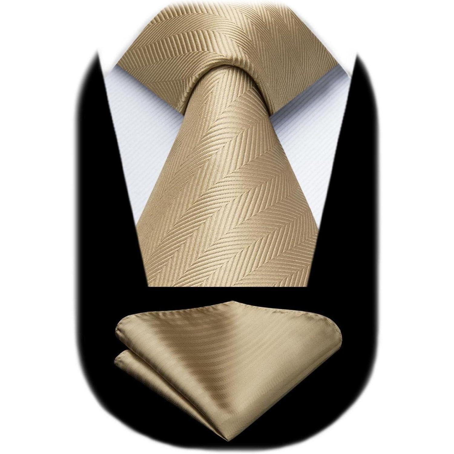 LuxusKollektion Krawatte Krawatte Herren Hochzeit Einstecktuch Hahnentritt Champagne