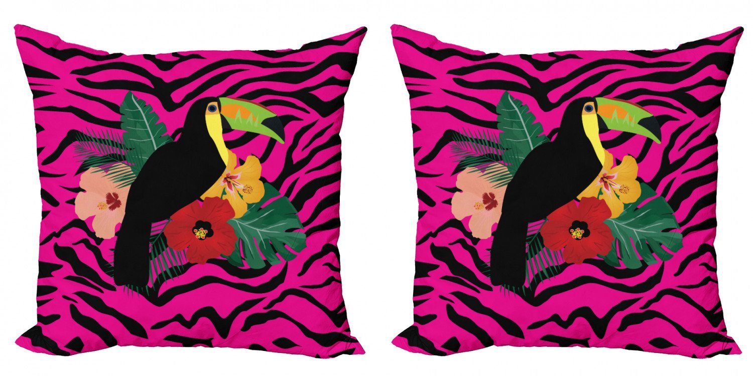 Kissenbezüge Modern Accent Doppelseitiger Digitaldruck, Abakuhaus (2 Stück), rosa Zebra Toucan Vogel Pflanzen
